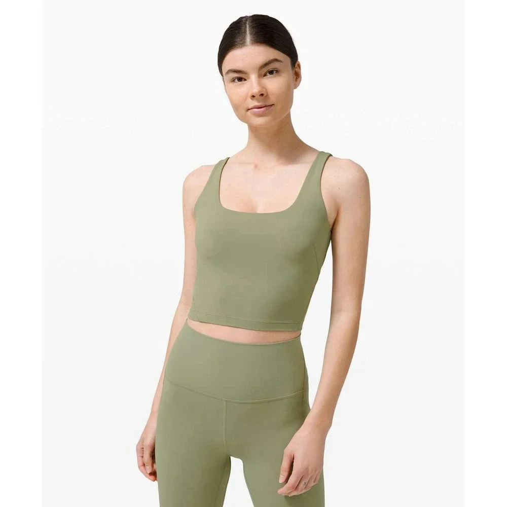 2PC -Lululemon 8 Align Tank Top Olive + Wunder Train High Neck Crossback white